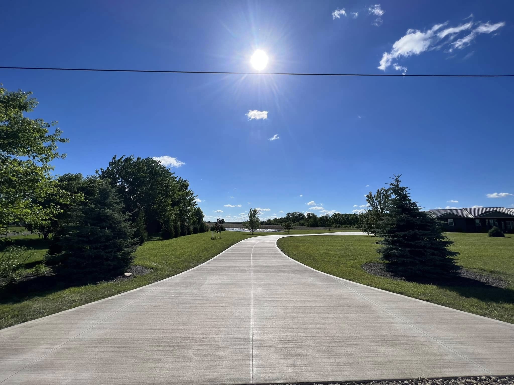 Long concrete driveway